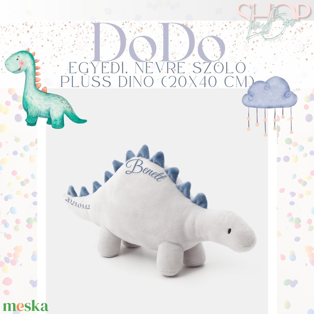 DoDo - Emlékőr plüss dino (20x40 cm) - otthon & életmód - babaszoba, gyerekszoba - gyerek díszpárna - Meska.hu