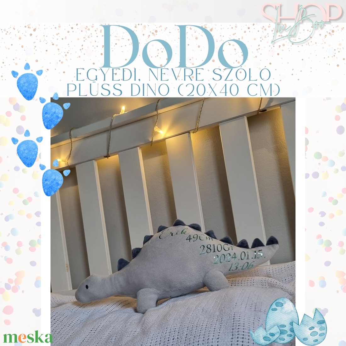 DoDo - Emlékőr plüss dino (20x40 cm) - otthon & életmód - babaszoba, gyerekszoba - gyerek díszpárna - Meska.hu