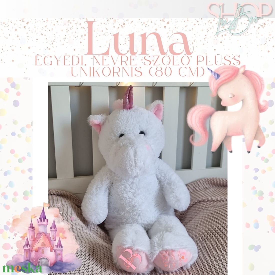 Luna - Óriás emlékőr plüss unikornis (80 cm) - játék & sport - plüssállat & játékfigura - unikornis - Meska.hu