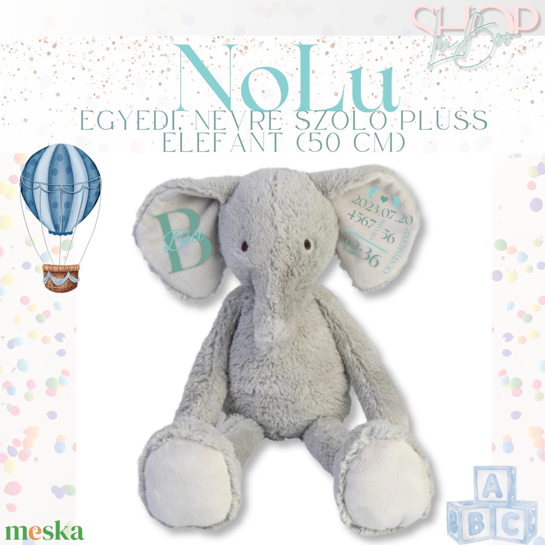 NoLu - Emlékőr plüss elefánt (50 cm) - játék & sport - plüssállat & játékfigura - elefánt - Meska.hu