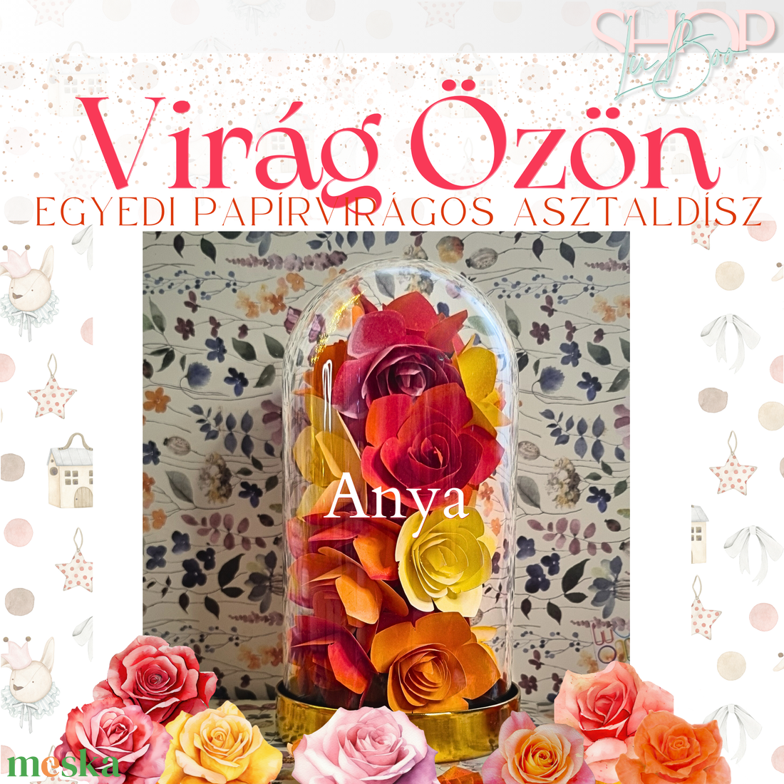Virág Özön - Papírvirágos asztaldísz (19 cm) - otthon & életmód - dekoráció - asztal és polc dekoráció - asztaldísz - Meska.hu