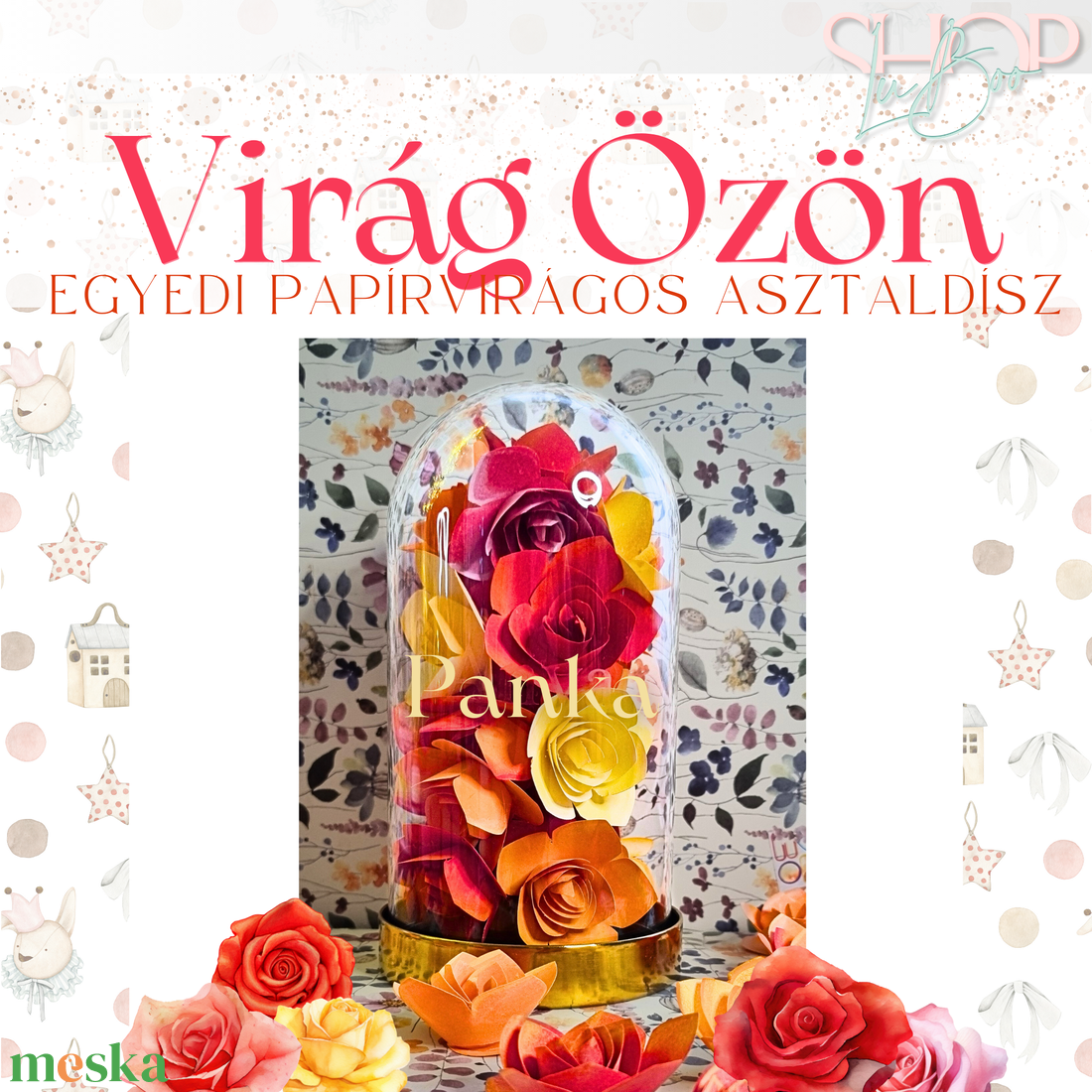 Virág Özön - Papírvirágos asztaldísz (19 cm) - otthon & életmód - dekoráció - asztal és polc dekoráció - asztaldísz - Meska.hu