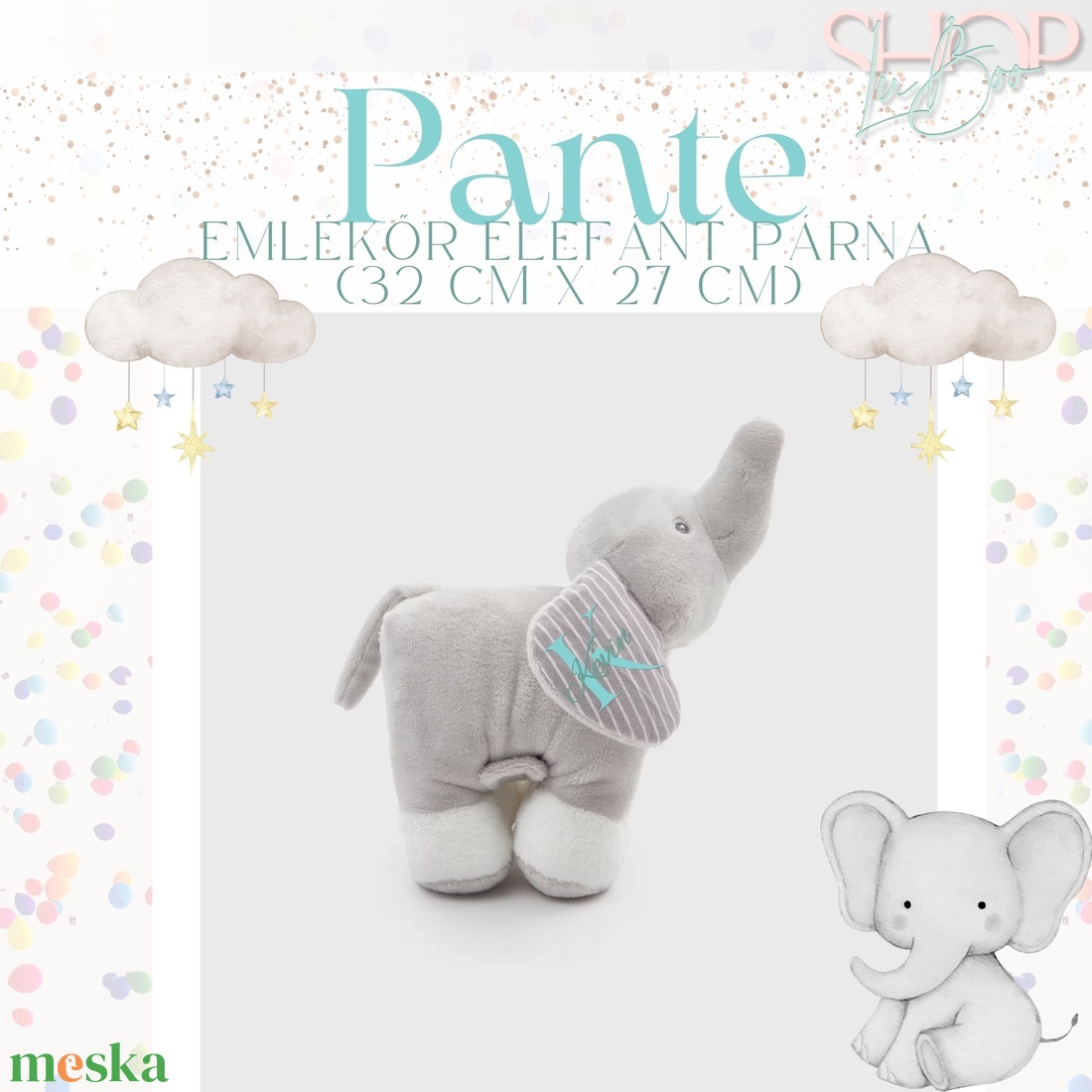 Pante - Emlékőr elefánt párna (32 cm x 27 cm) - játék & sport - plüssállat & játékfigura - elefánt - Meska.hu