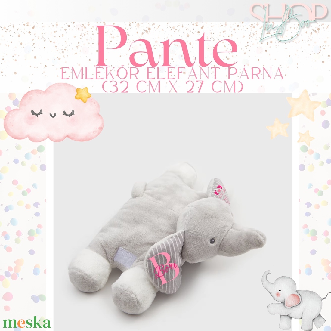 Pante - Emlékőr elefánt párna (32 cm x 27 cm) - játék & sport - plüssállat & játékfigura - elefánt - Meska.hu