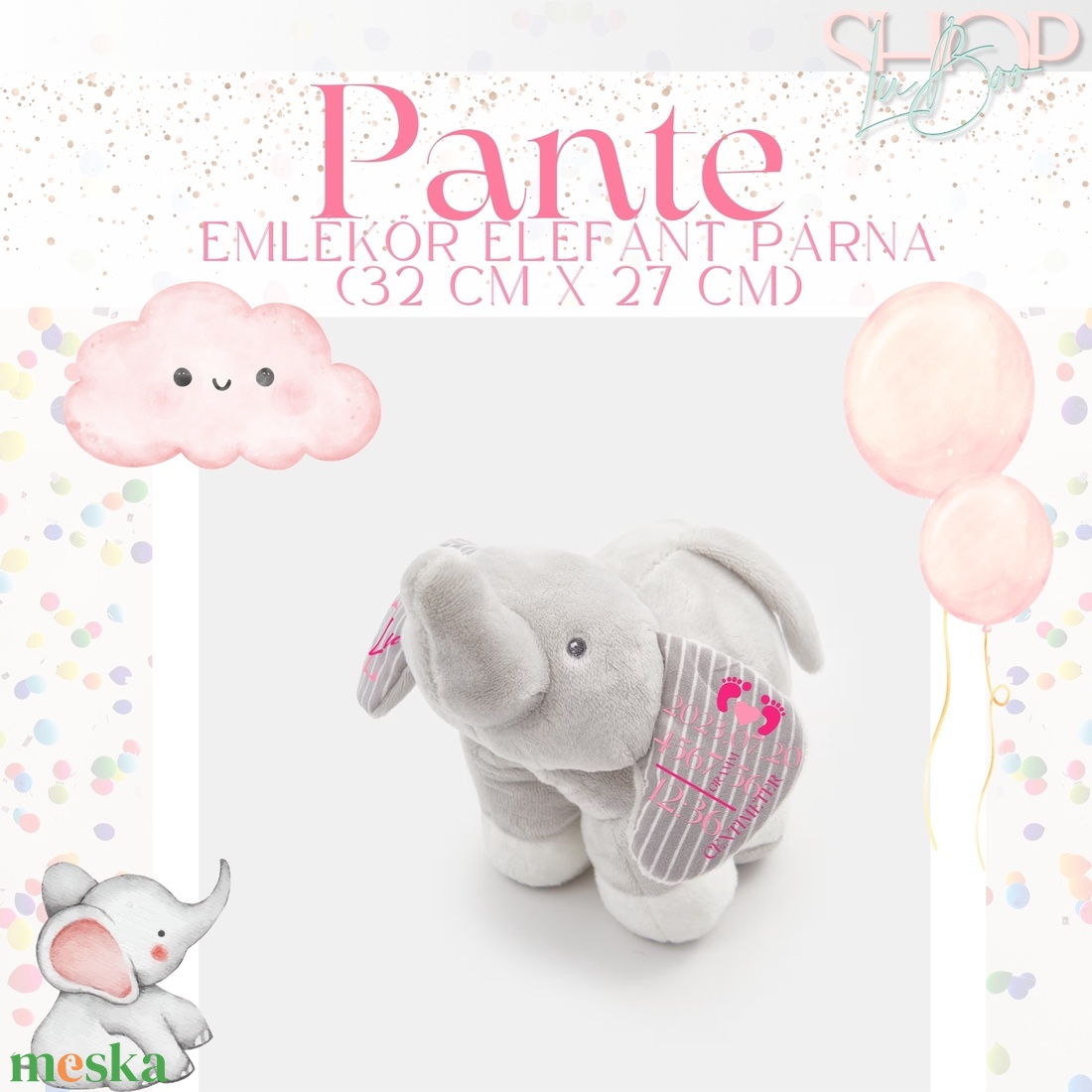 Pante - Emlékőr elefánt párna (32 cm x 27 cm) - játék & sport - plüssállat & játékfigura - elefánt - Meska.hu
