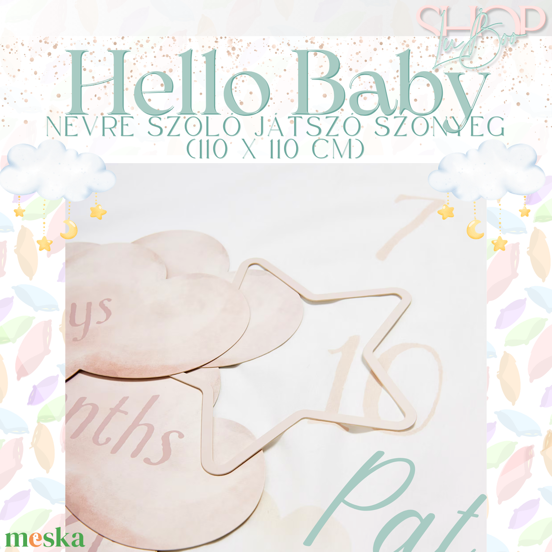 Hello Baby - Névre szóló mérföldkő szőnyeg (110 x 110 cm) - otthon & életmód - babaszoba, gyerekszoba - babatakaró, gyerek pléd - Meska.hu