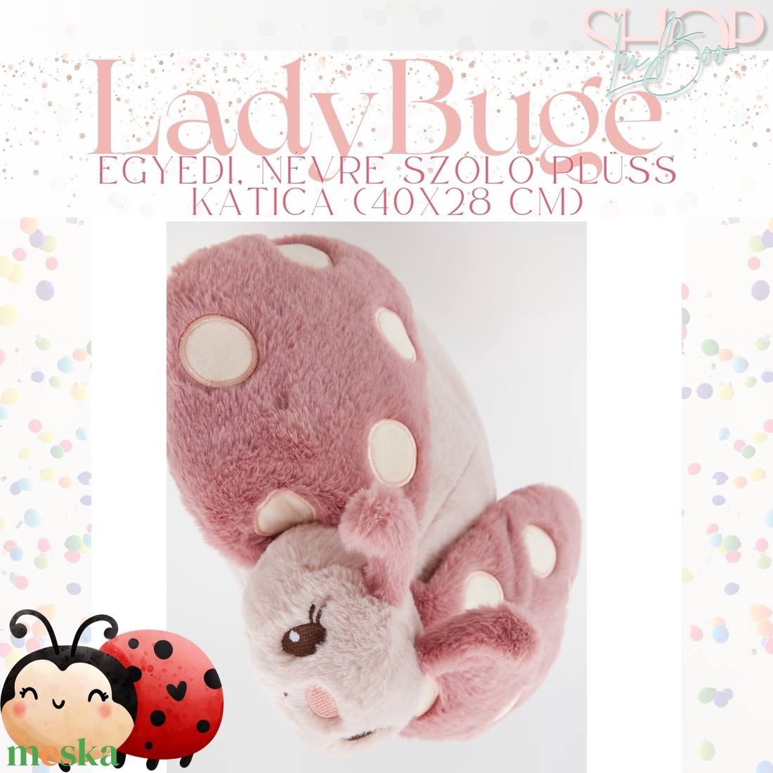 LadyBuge - Névre szóló plüss katica (40x28 cm) - játék & sport - babalátogató ajándékcsomag - Meska.hu