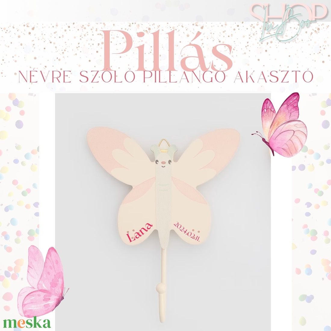 Pillás - Névre szóló pillangó akasztó - otthon & életmód - babaszoba, gyerekszoba - babaszoba dekoráció - Meska.hu