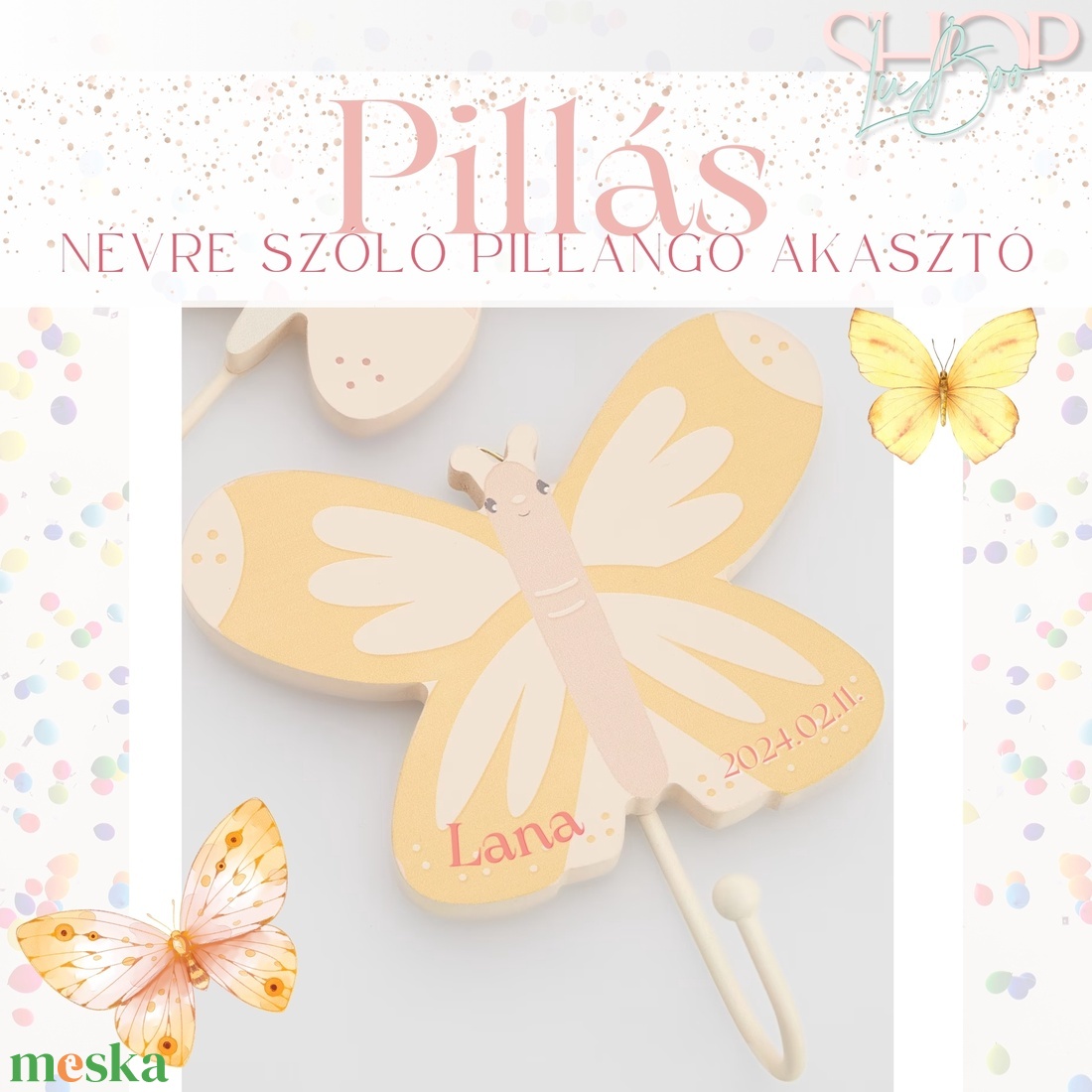 Pillás - Névre szóló pillangó akasztó - otthon & életmód - babaszoba, gyerekszoba - babaszoba dekoráció - Meska.hu