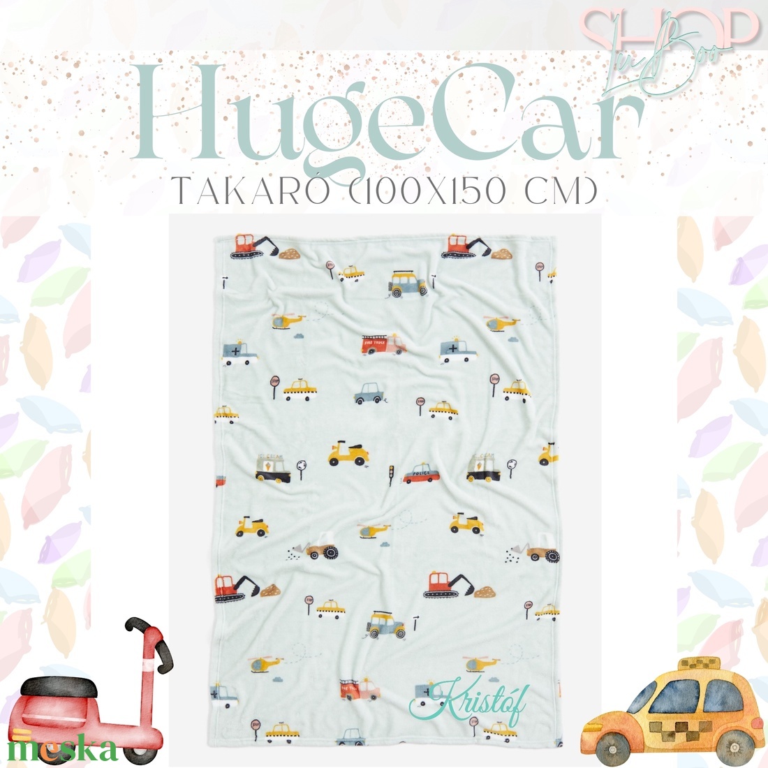 HugeCar - névre szóló takaró (100x150 cm) - otthon & életmód - babaszoba, gyerekszoba - babatakaró, gyerek pléd - Meska.hu
