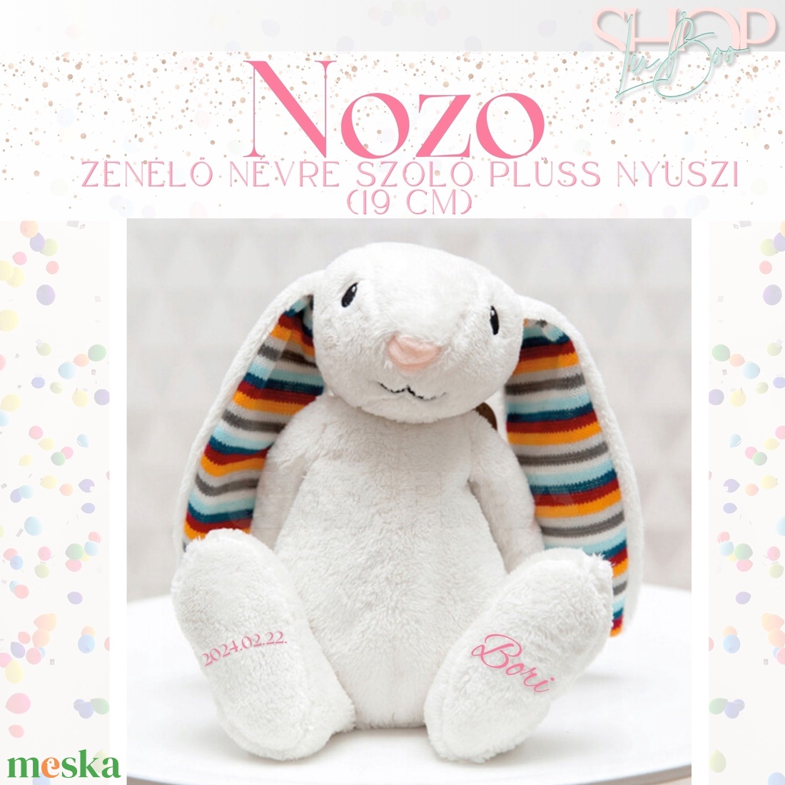 Nozo - Zenélő névre szóló plüss nyuszi (24 cm) - otthon & életmód - babaszoba, gyerekszoba - babaszoba dekoráció - Meska.hu