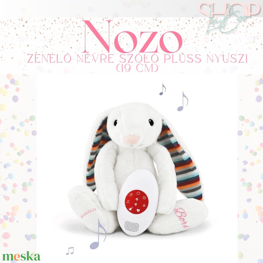 Nozo - Zenélő névre szóló plüss nyuszi (24 cm) - otthon & életmód - babaszoba, gyerekszoba - babaszoba dekoráció - Meska.hu
