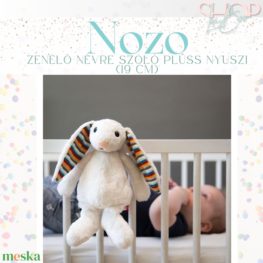 Nozo - Zenélő névre szóló plüss nyuszi (24 cm) - otthon & életmód - babaszoba, gyerekszoba - babaszoba dekoráció - Meska.hu