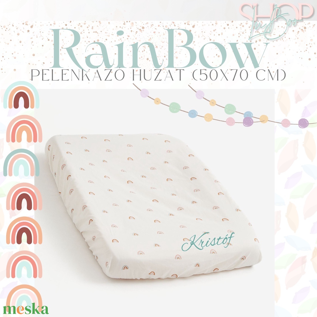 RainBow - Névre szóló pelenkázó huzat (50x70 cm) - otthon & életmód - babaszoba, gyerekszoba - baba ágynemű - Meska.hu