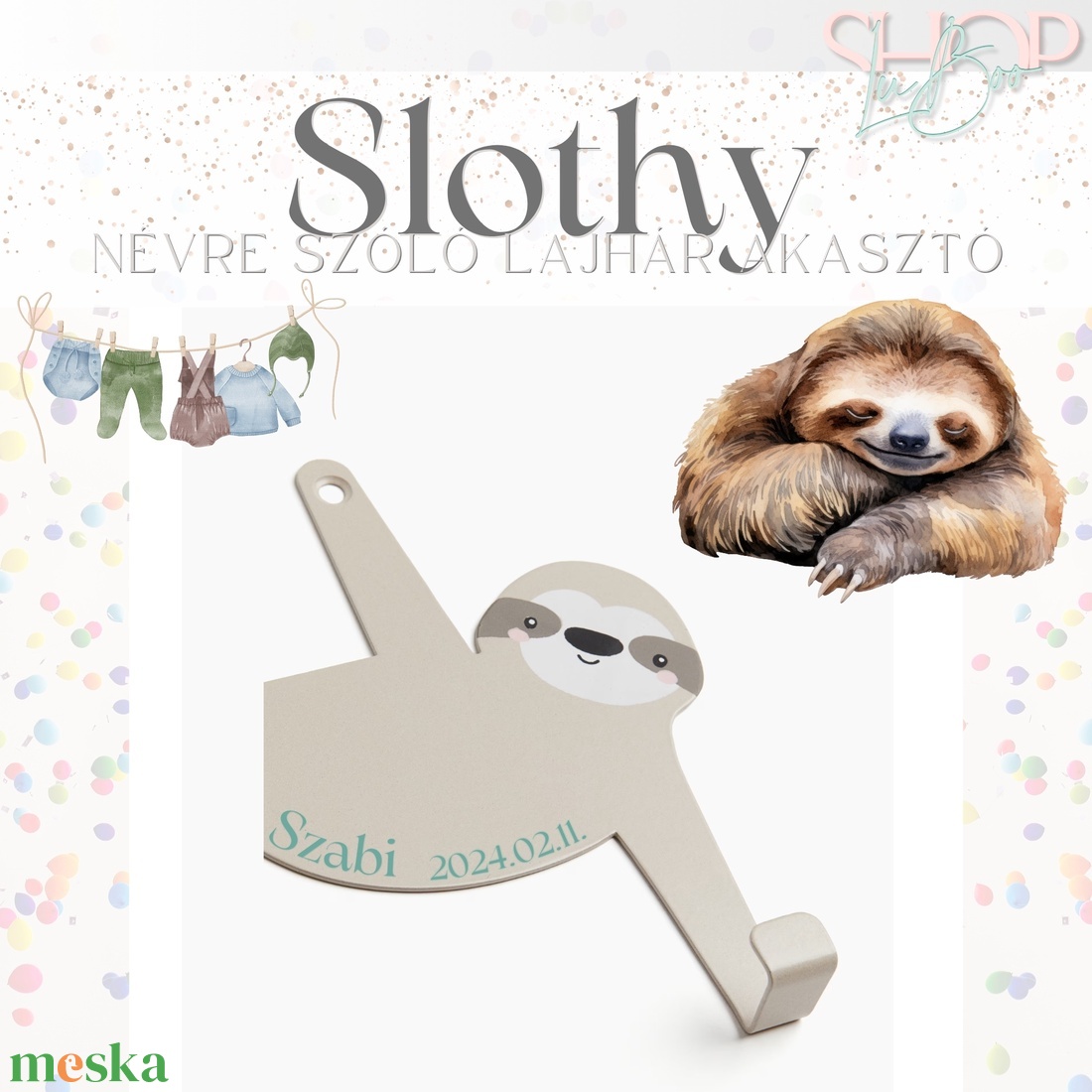 Slothy - Névre szóló lajhár akasztó (15x11 cm) - otthon & életmód - dekoráció - fali és függő dekoráció - falra akasztható dekor - Meska.hu