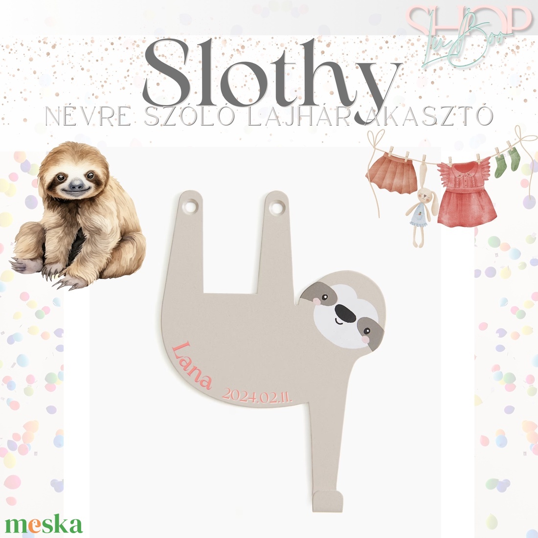 Slothy - Névre szóló lajhár akasztó (15x11 cm) - otthon & életmód - dekoráció - fali és függő dekoráció - falra akasztható dekor - Meska.hu