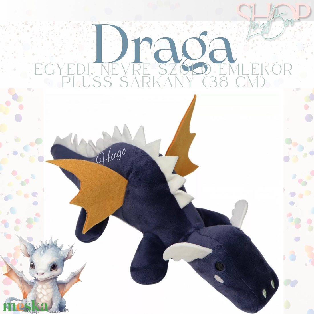 Draga - Óriás névre szóló plüss sárkány (38 cm) - játék & sport - plüssállat & játékfigura - plüss sárkány - Meska.hu