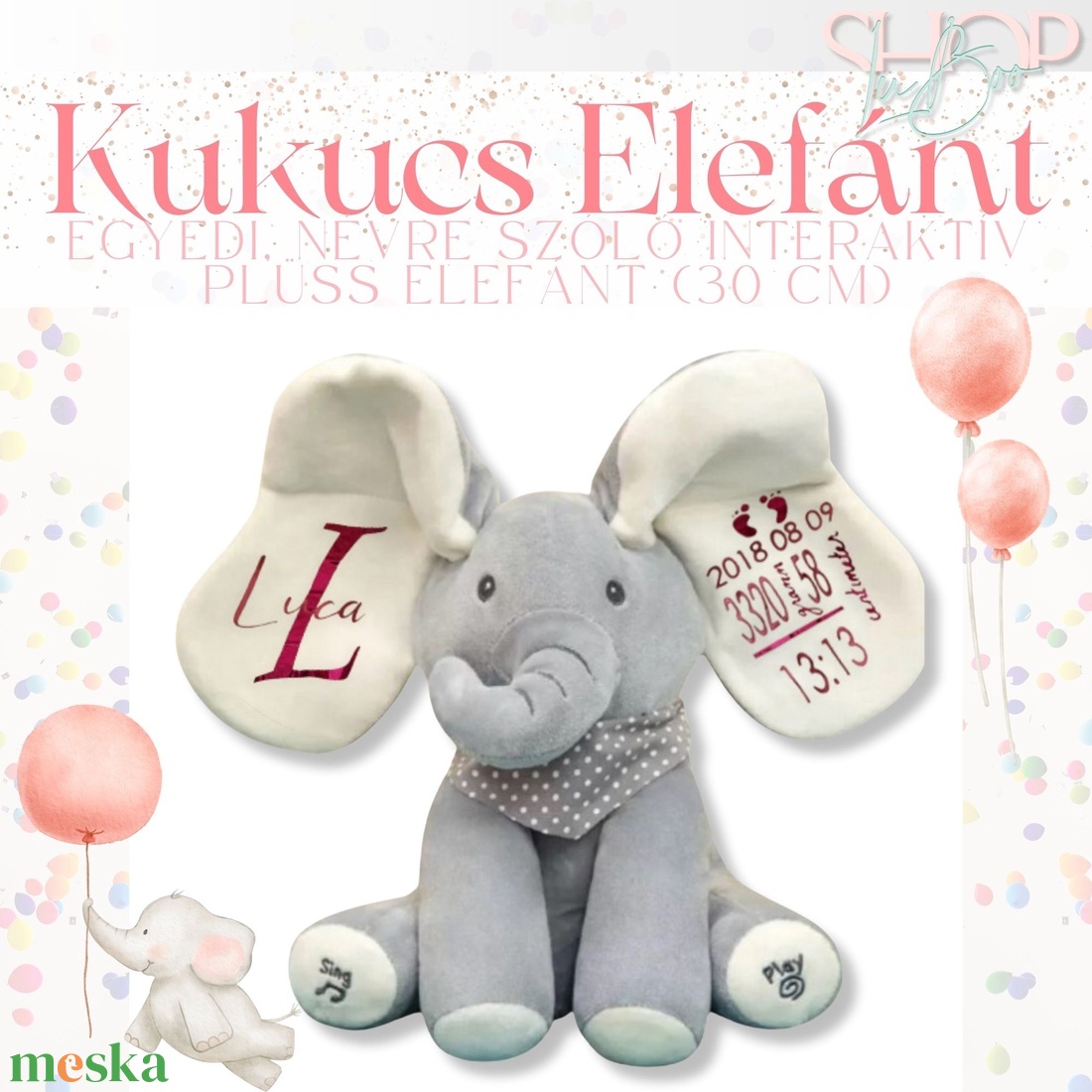 Kukucs Elefánt - Interaktív emlékőr plüss elefánt (30 cm) - játék & sport - plüssállat & játékfigura - elefánt - Meska.hu
