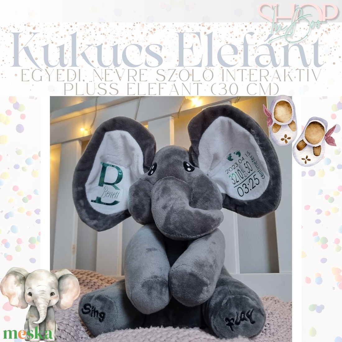 Kukucs Elefánt - Interaktív emlékőr plüss elefánt (30 cm) - játék & sport - plüssállat & játékfigura - elefánt - Meska.hu