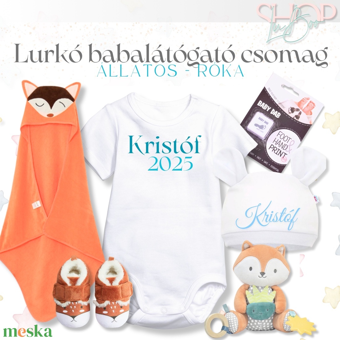 Lurkó babacsomag - Róka - játék & sport - babalátogató ajándékcsomag - Meska.hu