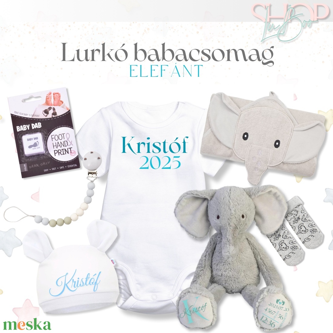 Lurkó babacsomag - Elefánt - játék & sport - babalátogató ajándékcsomag - Meska.hu