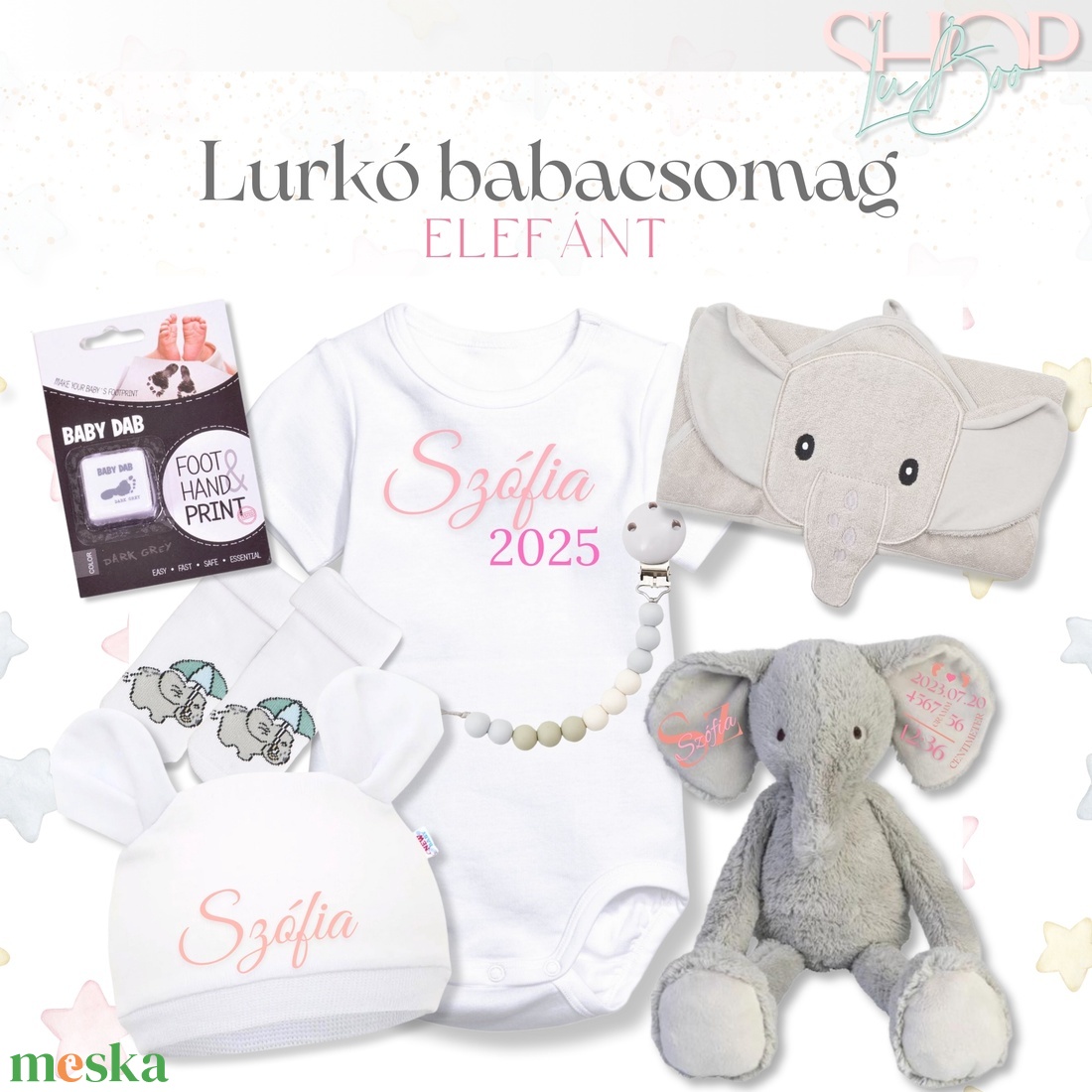 Lurkó babacsomag - Elefánt - játék & sport - babalátogató ajándékcsomag - Meska.hu