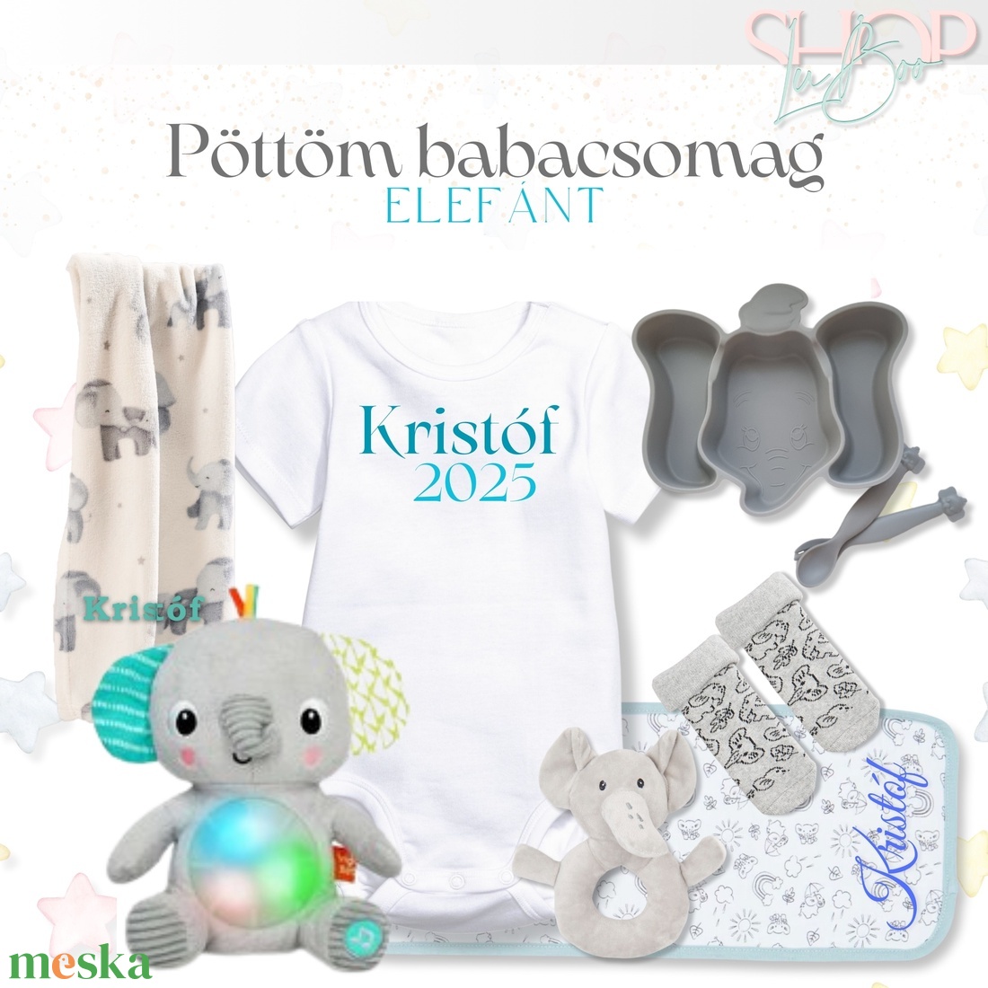 Pöttöm babacsomag - Elefánt - játék & sport - babalátogató ajándékcsomag - Meska.hu