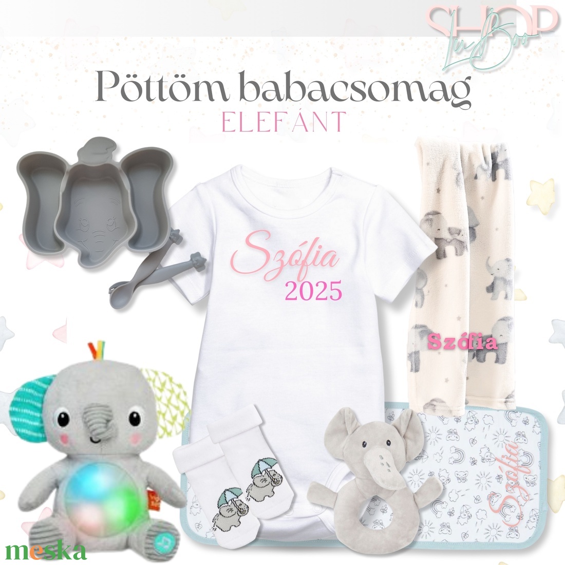 Pöttöm babacsomag - Elefánt - játék & sport - babalátogató ajándékcsomag - Meska.hu