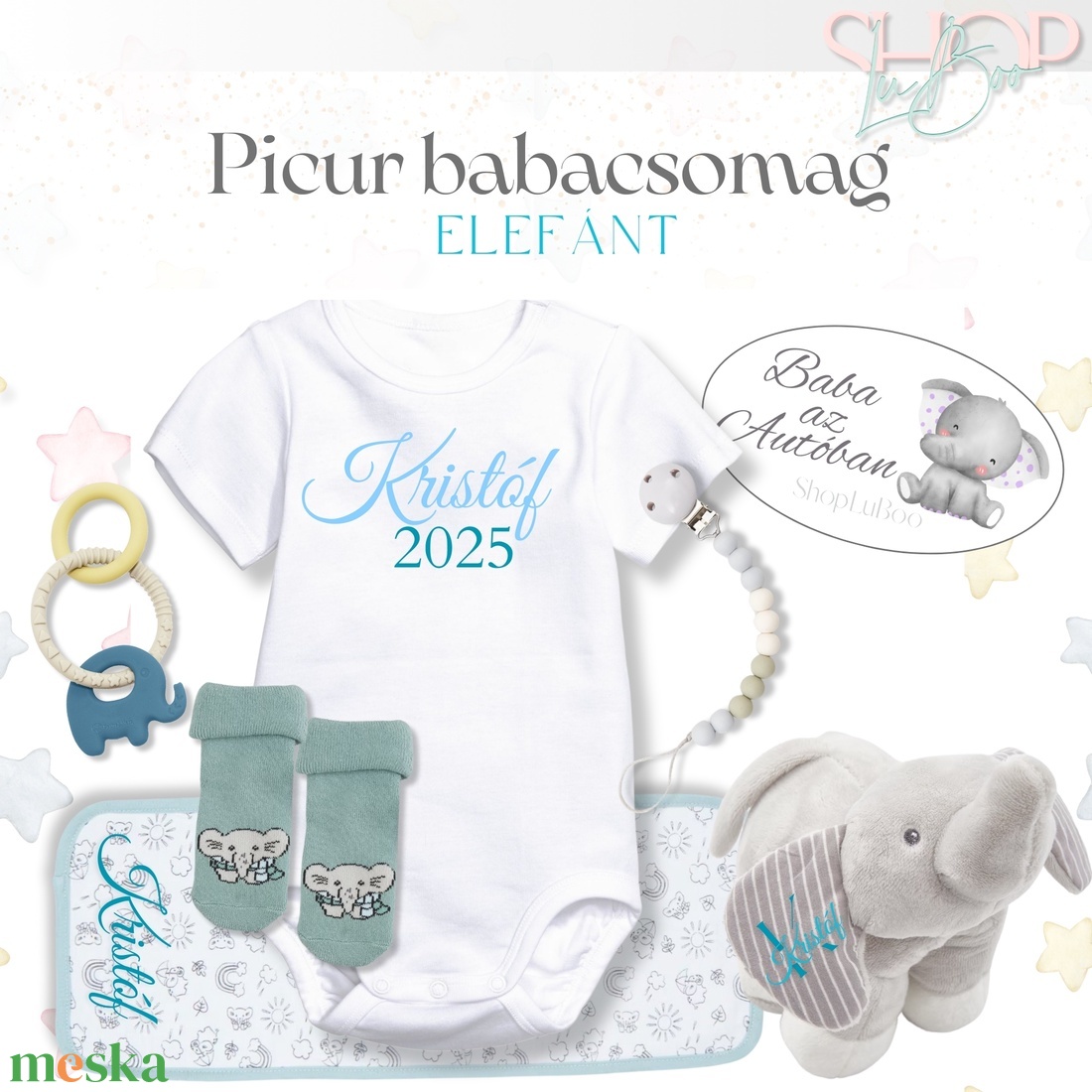 Picur babacsomag - Elefánt - játék & sport - babalátogató ajándékcsomag - Meska.hu
