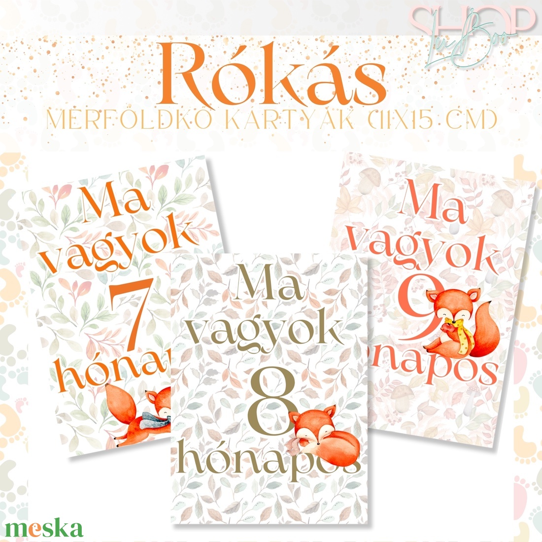 Mérföldkő kártyák - Rókás (11x15 cm) - ruha & divat - babaruha & gyerekruha - babafotózási ruha és kellék - Meska.hu