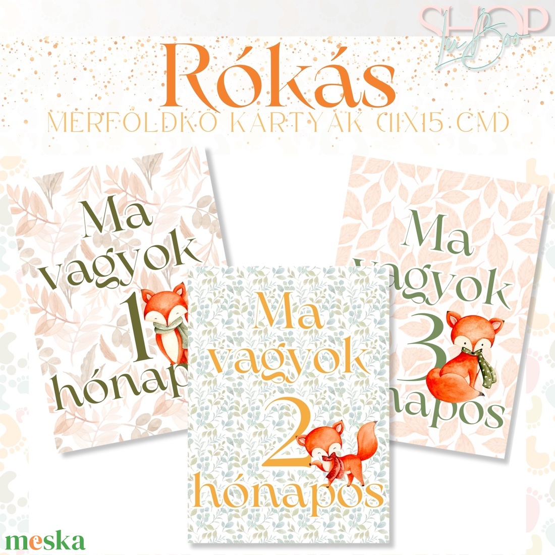 Mérföldkő kártyák - Rókás (11x15 cm) - ruha & divat - babaruha & gyerekruha - babafotózási ruha és kellék - Meska.hu