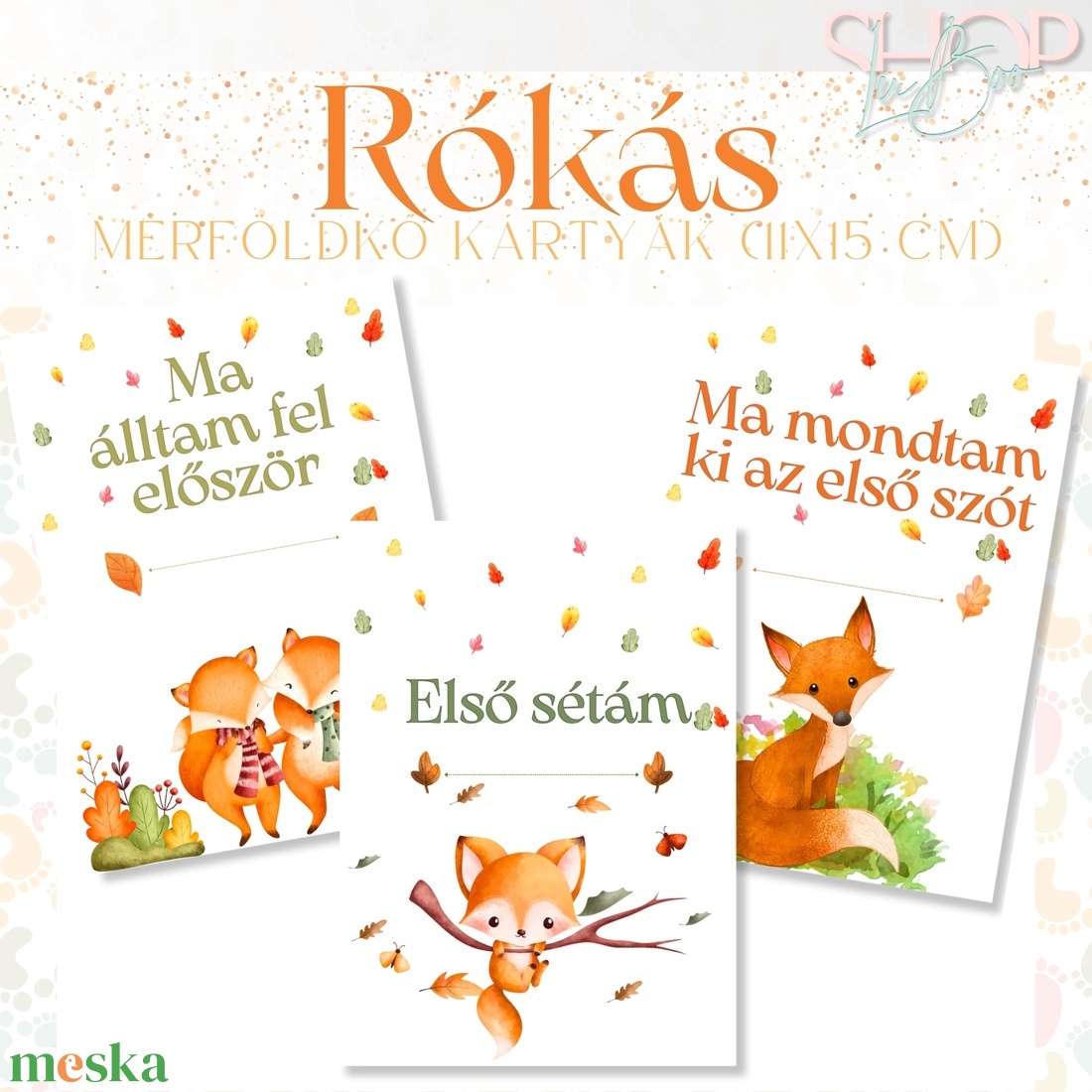 Mérföldkő kártyák - Rókás (11x15 cm) - ruha & divat - babaruha & gyerekruha - babafotózási ruha és kellék - Meska.hu