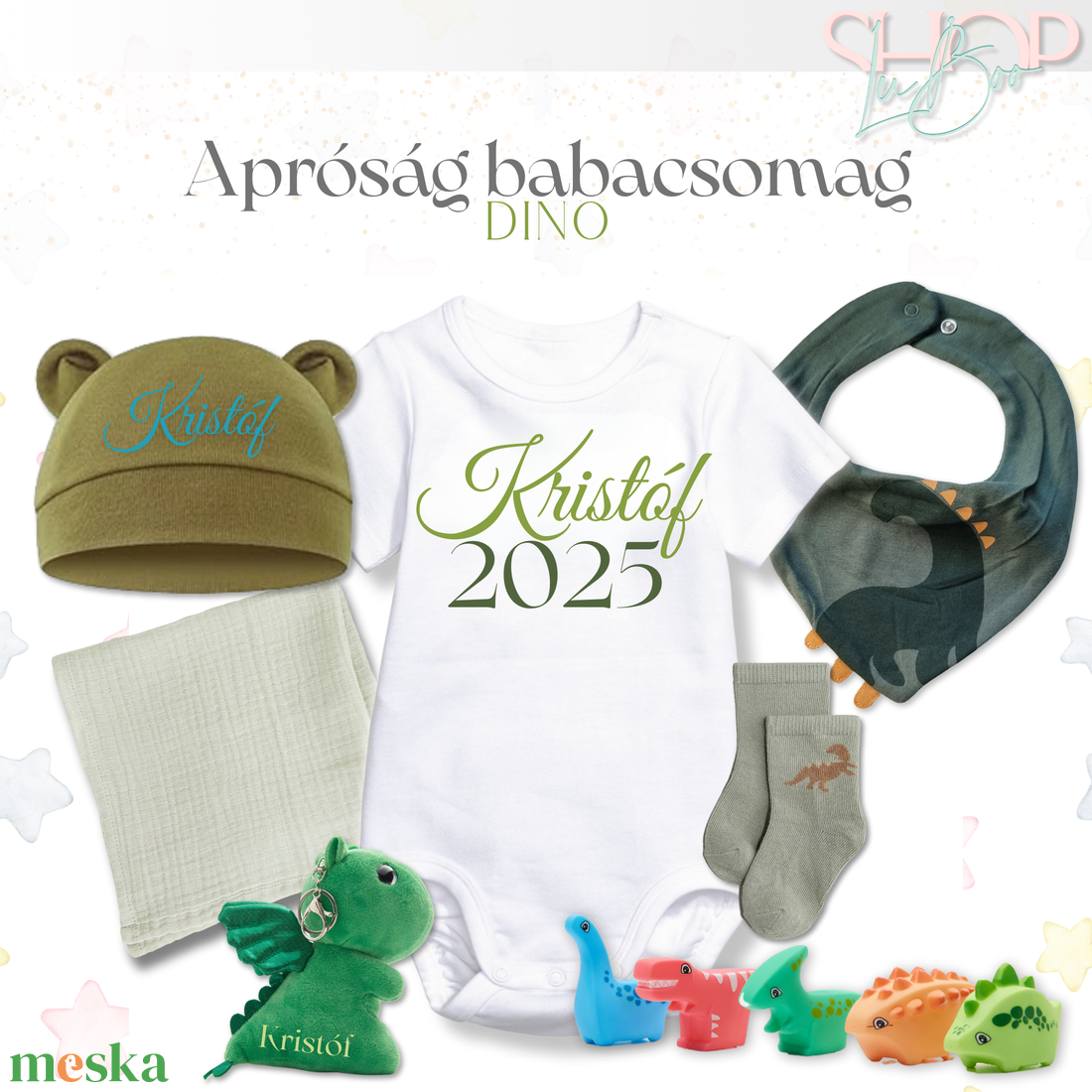 Apróság babacsomag - Dino - játék & sport - babalátogató ajándékcsomag - Meska.hu