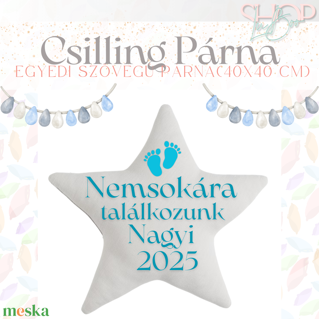 Csilling Párna - Egyedi feliratú bababejelentő párna (40x40 cm) - játék & sport - babalátogató ajándékcsomag - Meska.hu