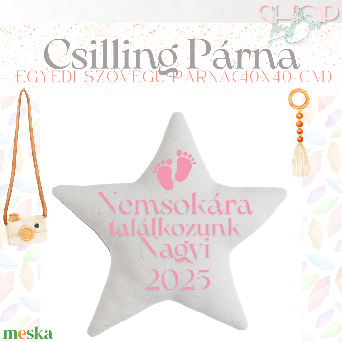 Csilling Párna - Egyedi feliratú bababejelentő párna (40x40 cm) - játék & sport - babalátogató ajándékcsomag - Meska.hu