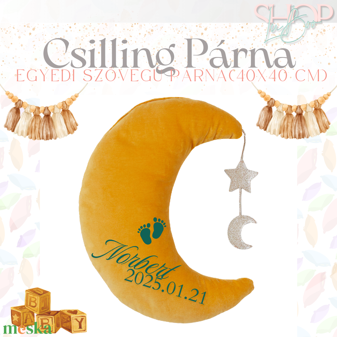 Csilling Párna - Emlékőr párna (40x40 cm) - játék & sport - babalátogató ajándékcsomag - Meska.hu