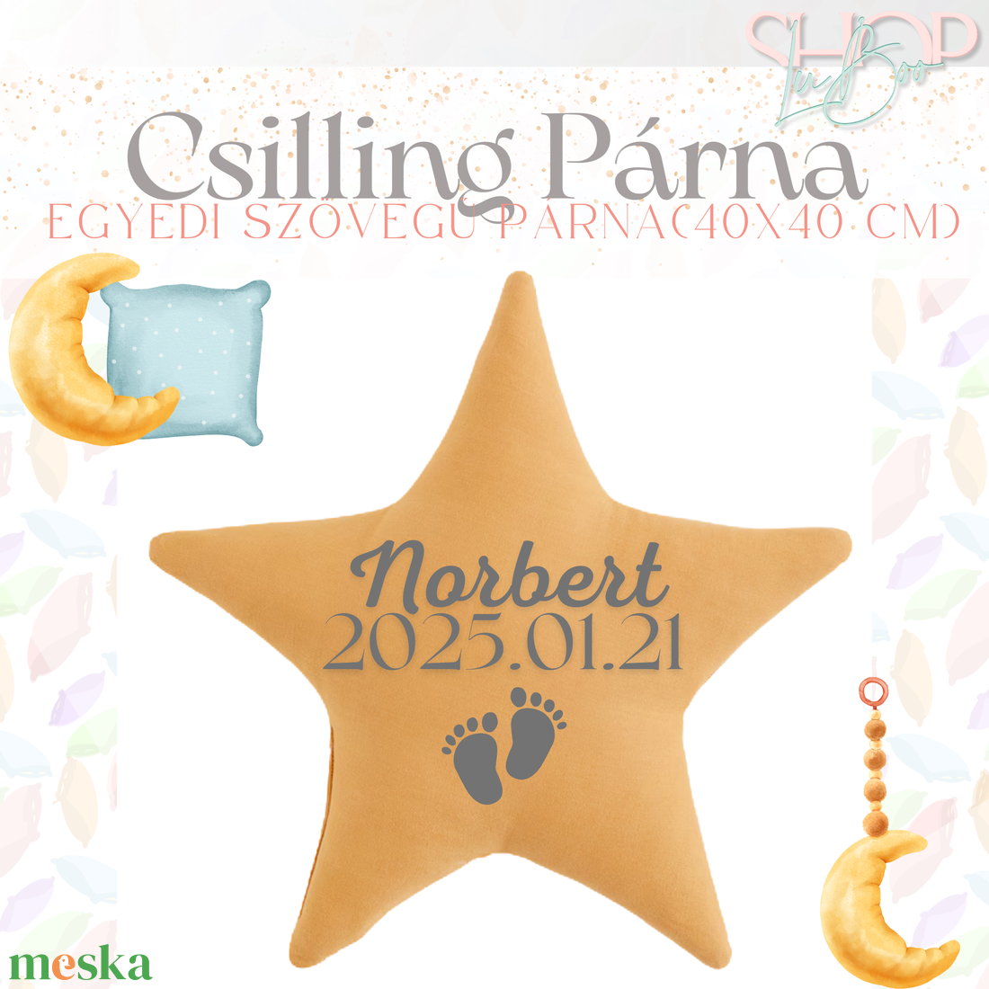 Csilling Párna - Emlékőr párna (40x40 cm) - játék & sport - babalátogató ajándékcsomag - Meska.hu