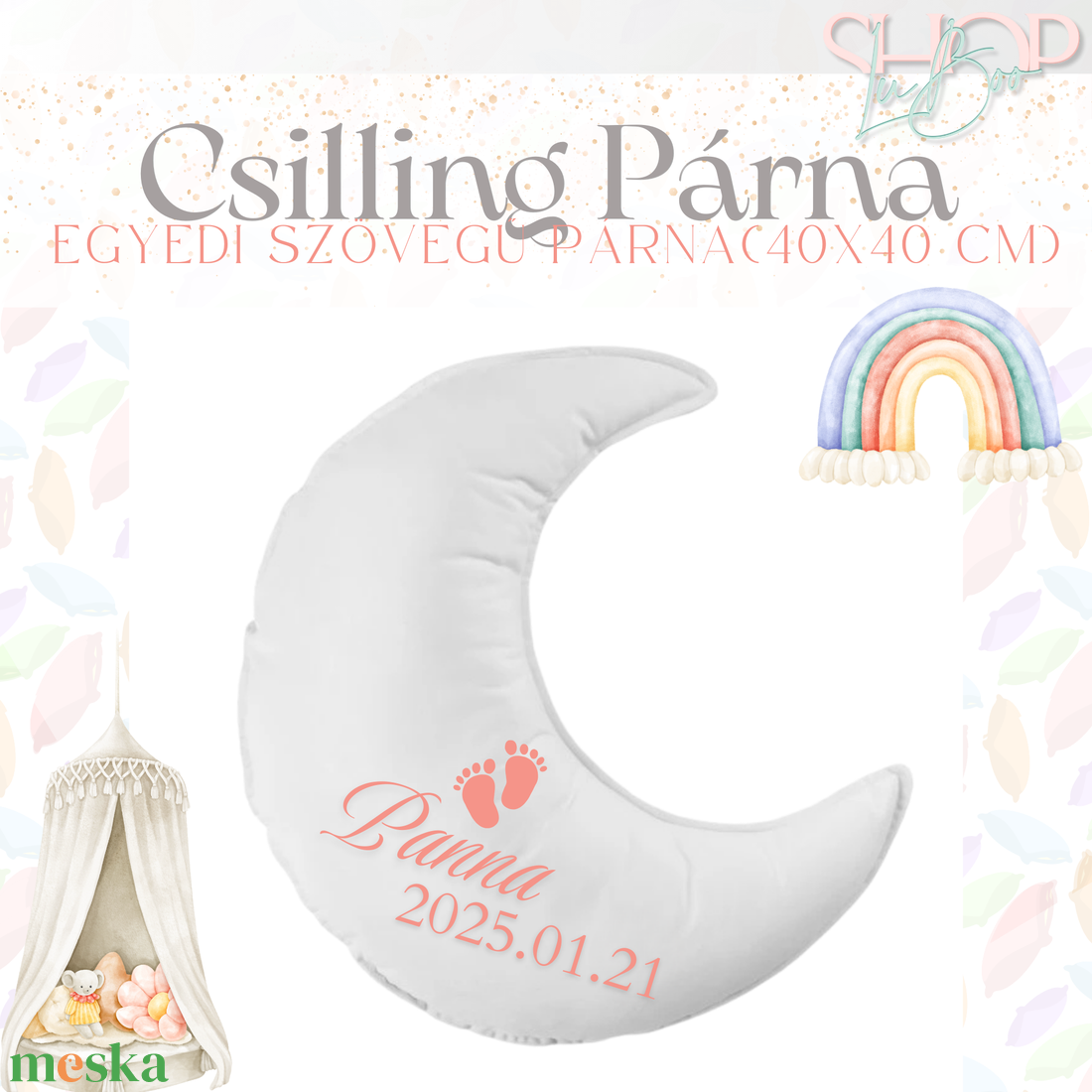 Csilling Párna - Emlékőr párna (40x40 cm) - játék & sport - babalátogató ajándékcsomag - Meska.hu