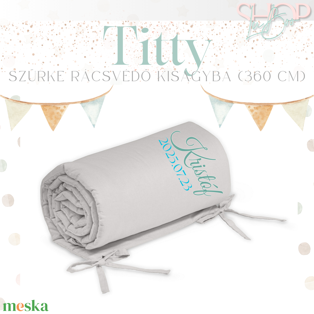 Titty - Szürke rácsvédő kiságyba (360 cm) - PETITE and MARS - otthon & életmód - babaszoba, gyerekszoba - rácsvédő & baldachin - Meska.hu
