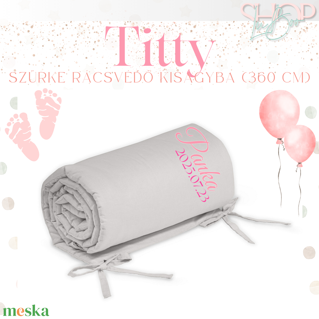 Titty - Szürke rácsvédő kiságyba (360 cm) - PETITE and MARS - otthon & életmód - babaszoba, gyerekszoba - rácsvédő & baldachin - Meska.hu