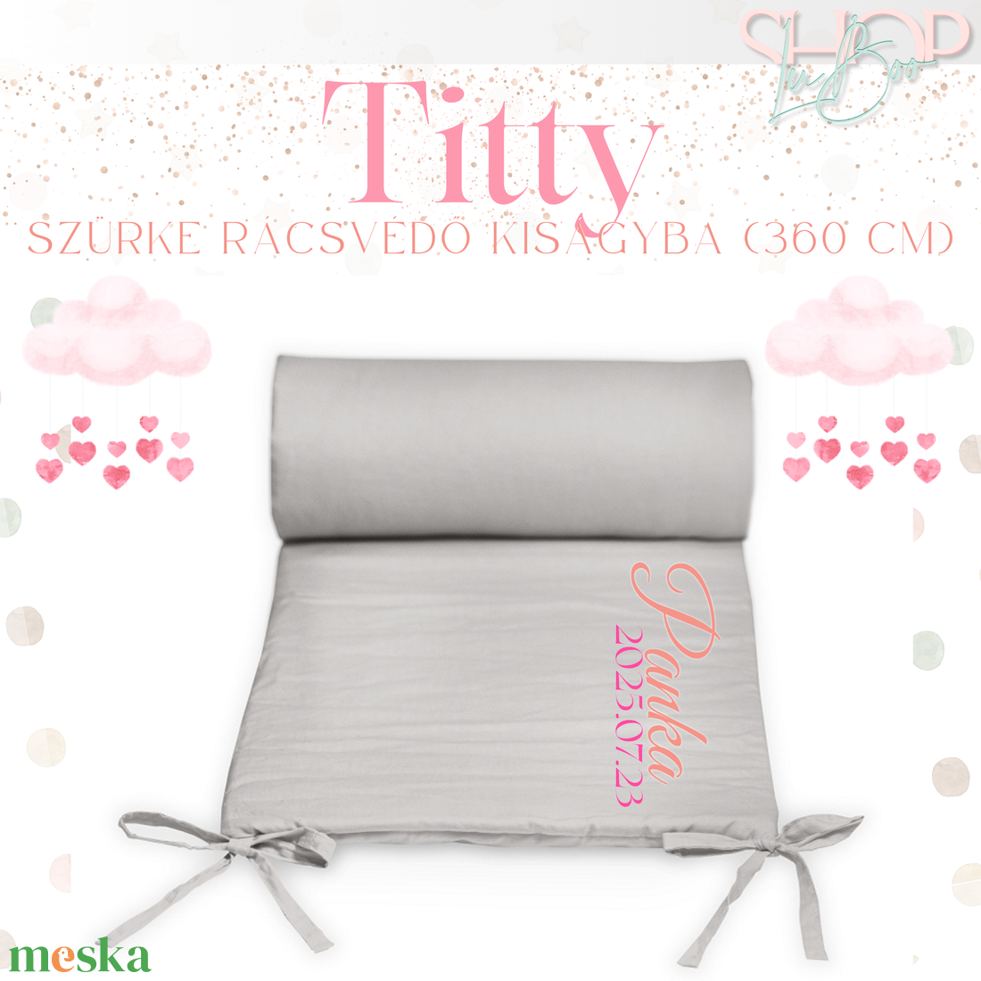 Titty - Szürke rácsvédő kiságyba (360 cm) - PETITE and MARS - otthon & életmód - babaszoba, gyerekszoba - rácsvédő & baldachin - Meska.hu