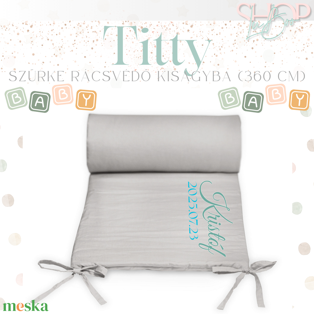 Titty - Szürke rácsvédő kiságyba (360 cm) - PETITE and MARS - otthon & életmód - babaszoba, gyerekszoba - rácsvédő & baldachin - Meska.hu