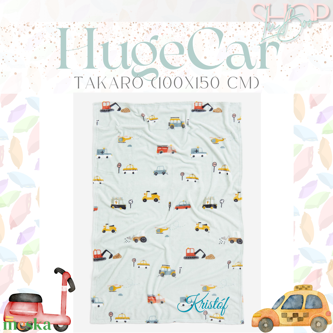 HugeCar - névre szóló takaró (100x150 cm) - otthon & életmód - babaszoba, gyerekszoba - babatakaró, gyerek pléd - Meska.hu