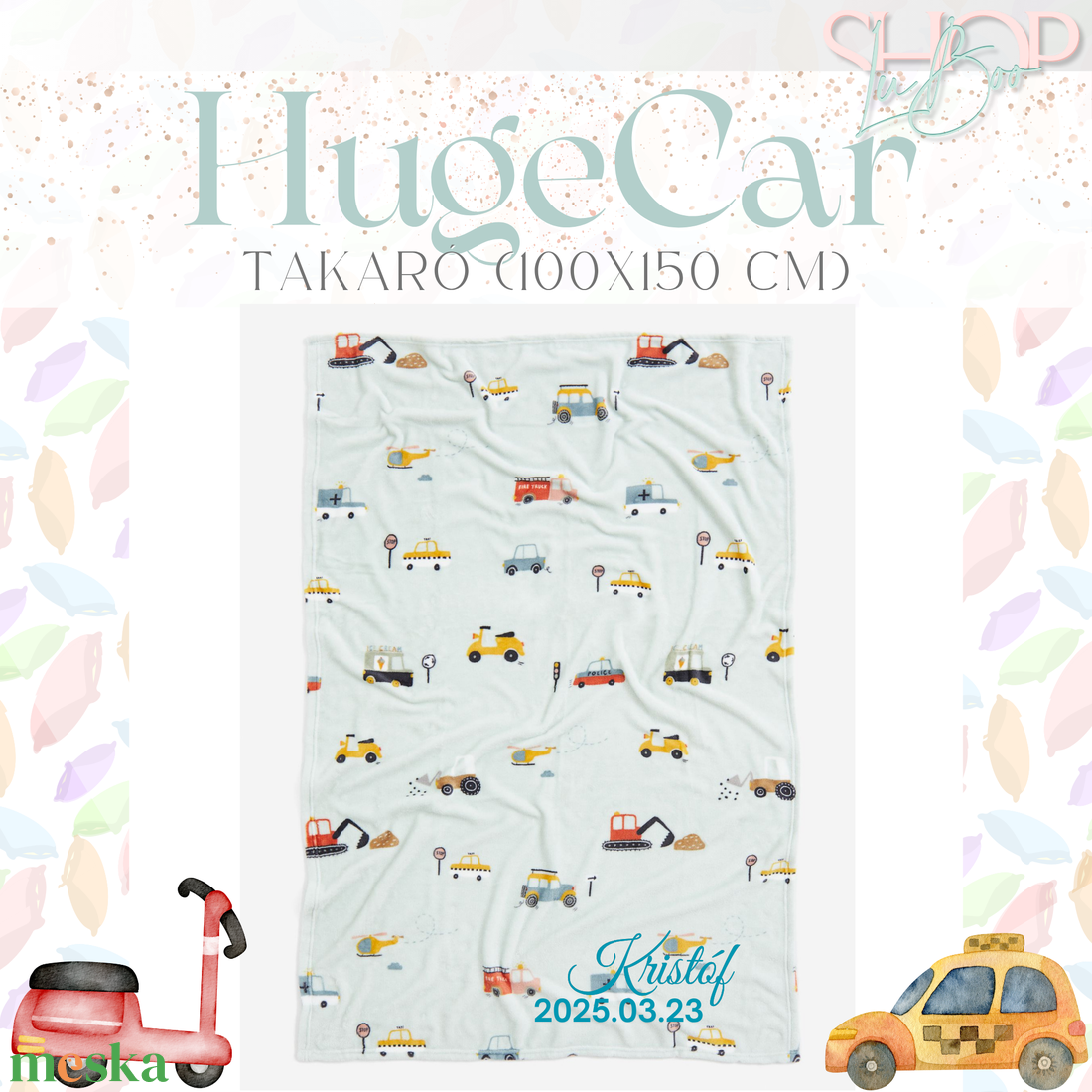 HugeCar - névre szóló takaró (100x150 cm) - otthon & életmód - babaszoba, gyerekszoba - babatakaró, gyerek pléd - Meska.hu