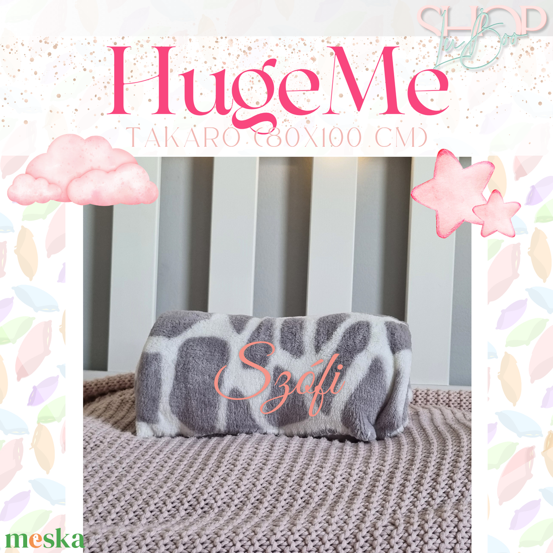 HugeMe - névre szóló takaró (80x100 cm) - otthon & életmód - babaszoba, gyerekszoba - babaszoba dekoráció - Meska.hu