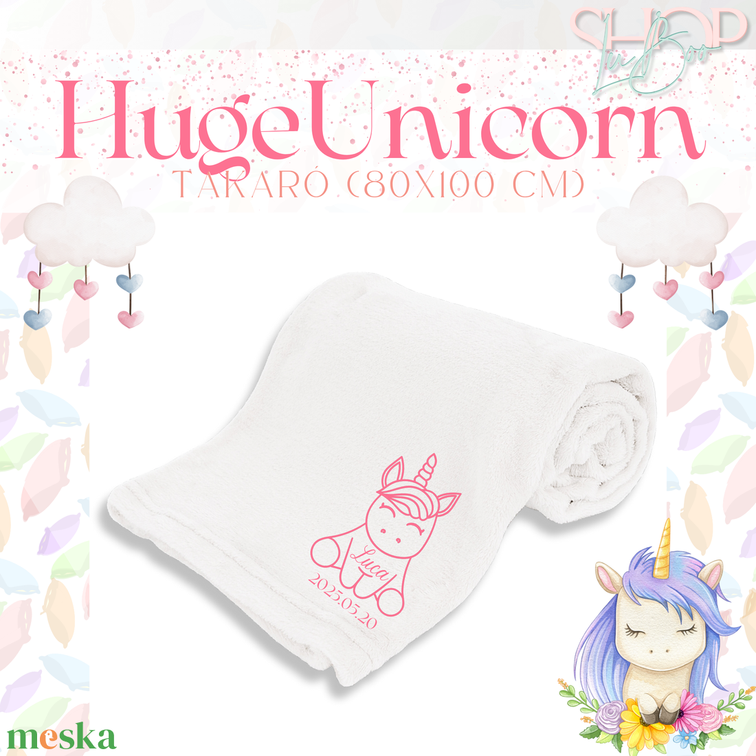 HugeUnicorn - névre szóló takaró (80x100 cm) - otthon & életmód - babaszoba, gyerekszoba - babatakaró, gyerek pléd - Meska.hu