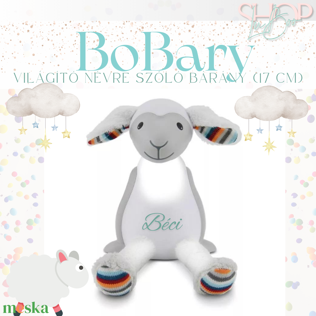 BoBary - Világító névre szóló bárány (17 cm) - otthon & életmód - babaszoba, gyerekszoba - babaszoba dekoráció - Meska.hu
