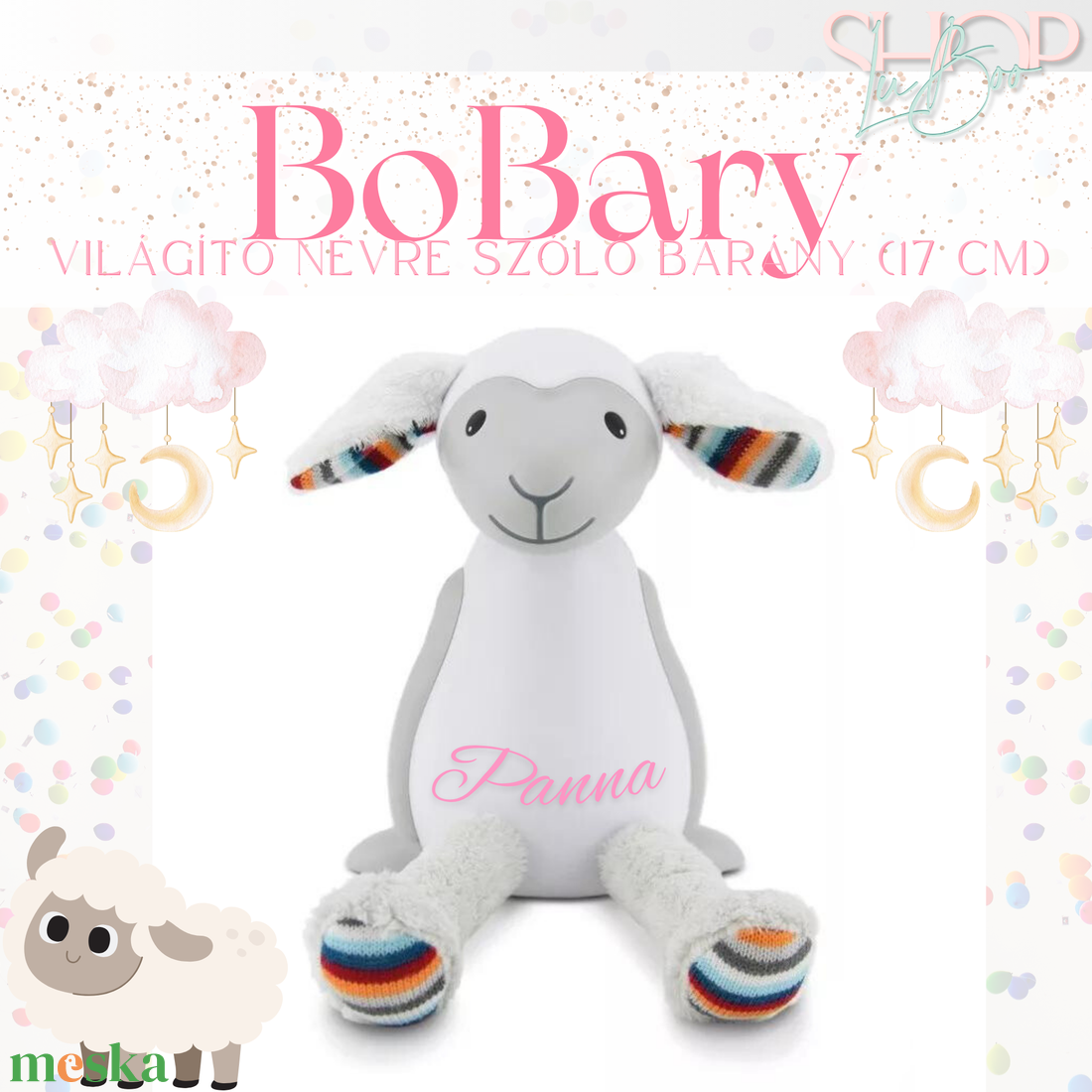 BoBary - Világító névre szóló bárány (17 cm) - otthon & életmód - babaszoba, gyerekszoba - babaszoba dekoráció - Meska.hu