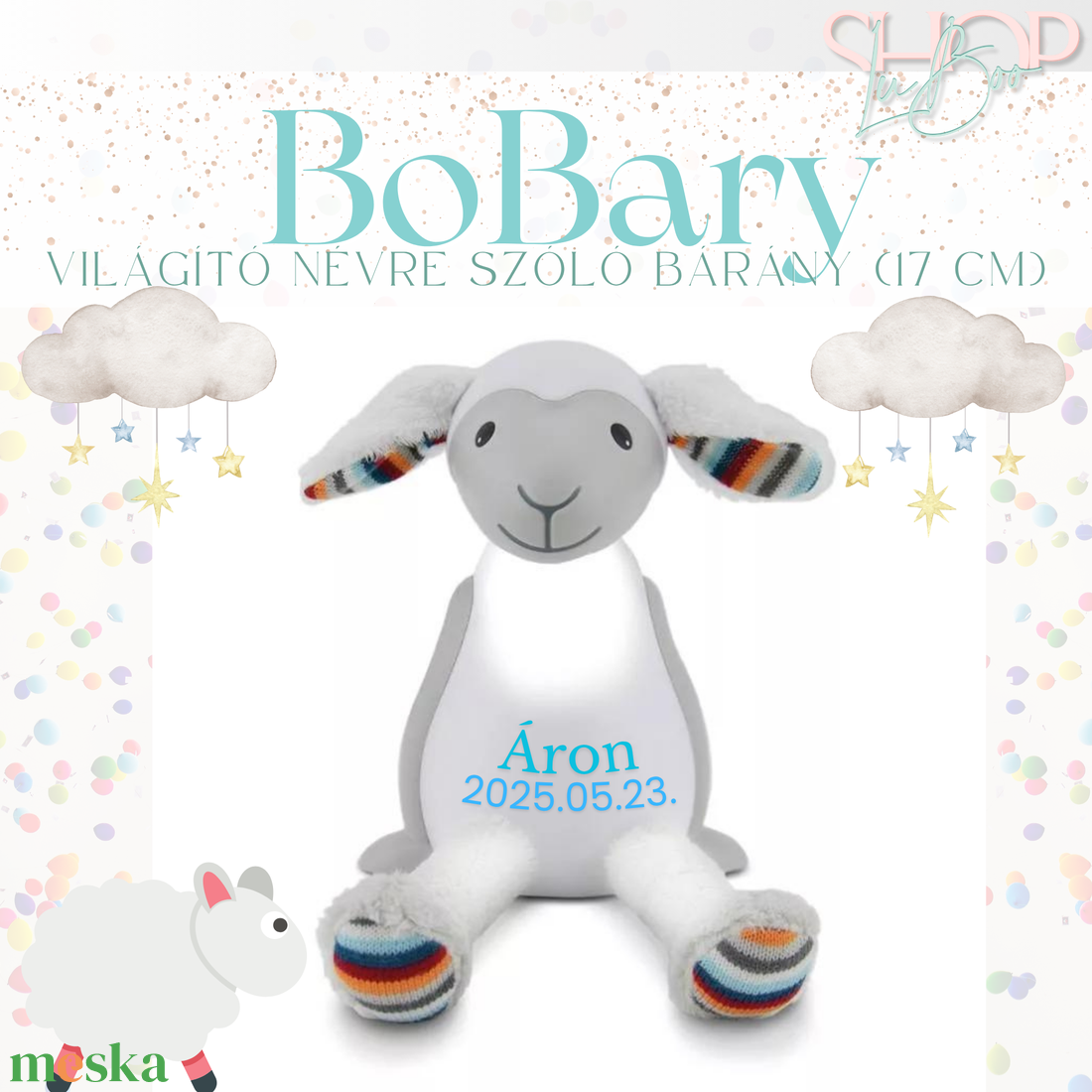 BoBary - Világító névre szóló bárány (17 cm) - otthon & életmód - babaszoba, gyerekszoba - babaszoba dekoráció - Meska.hu