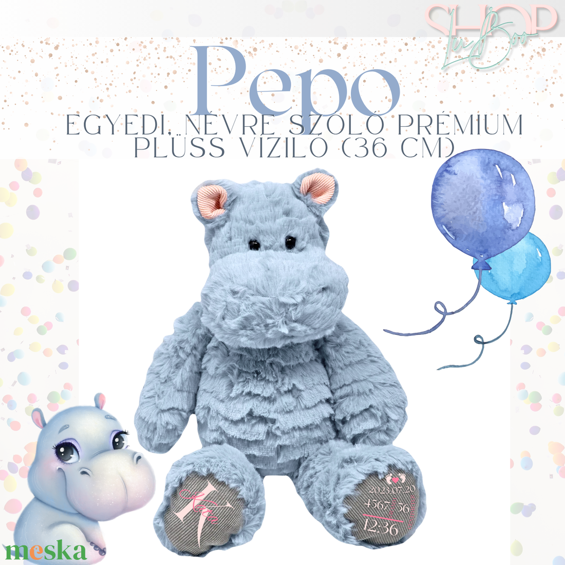 PePo - Egyedi, névre szóló prémium plüss víziló (36 cm) - játék & sport - plüssállat & játékfigura - más figura - Meska.hu